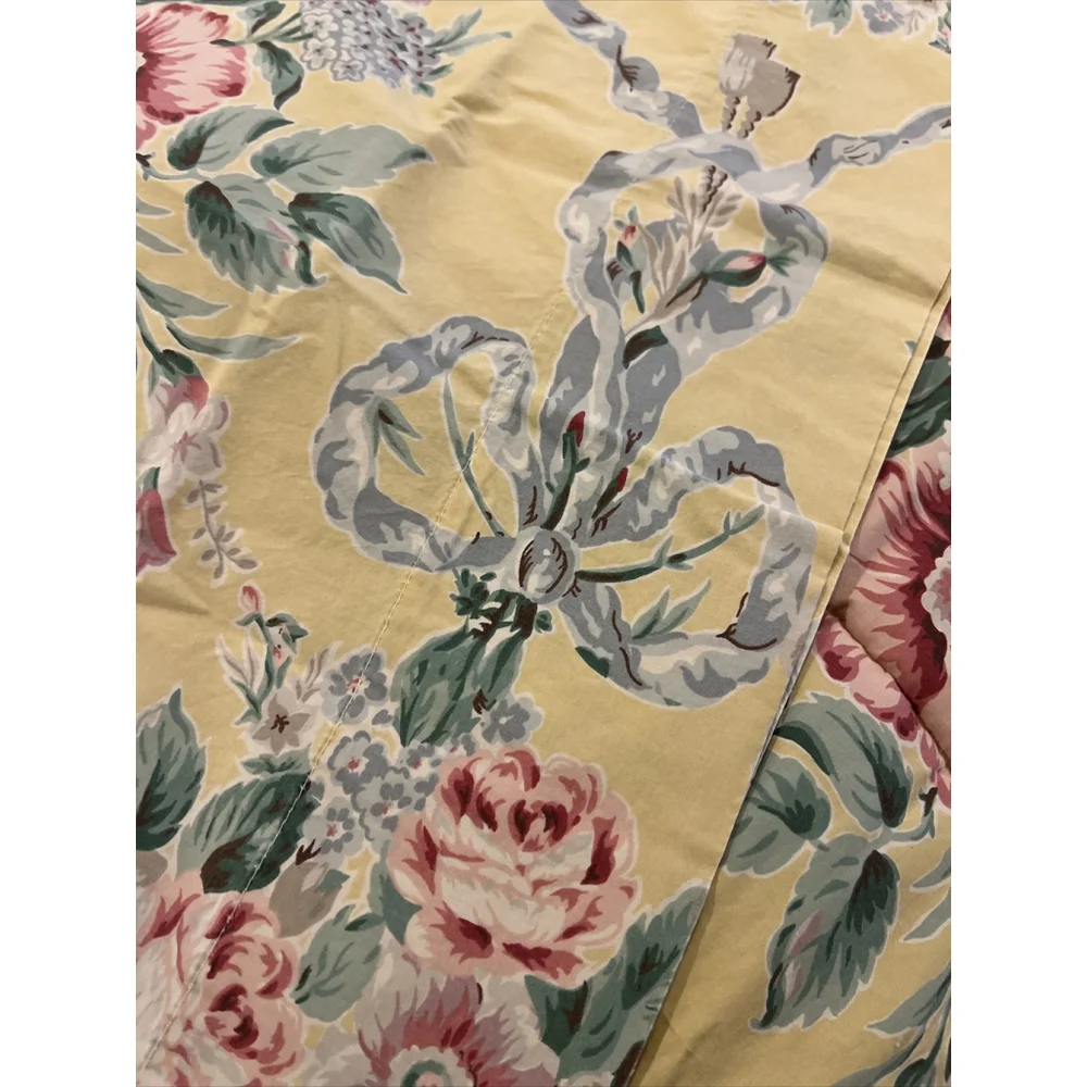 Ralph Lauren Evelyn Yellow Floral Queen Comforter & Flat Sheet USA Rare Vintage